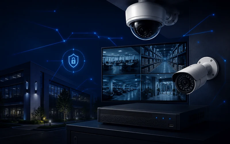 Commercial CCTV system with cameras and monitoring