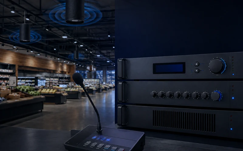 Commercial audio speakers and paging equipment